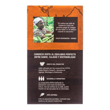 Cargar imagen en el visor de la galería, Detalle de la parte de atrás del paquete de café mezcla Tierra Madre de Comercio Justo