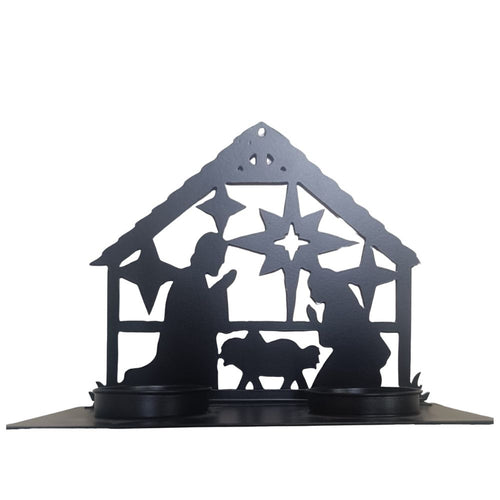 Belén silueta de metal con candelero para dos velas.
