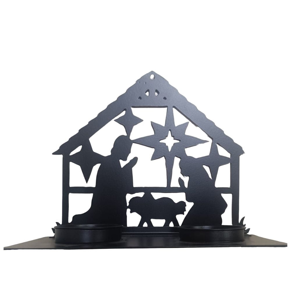 Belén silueta de metal con candelero para dos velas.