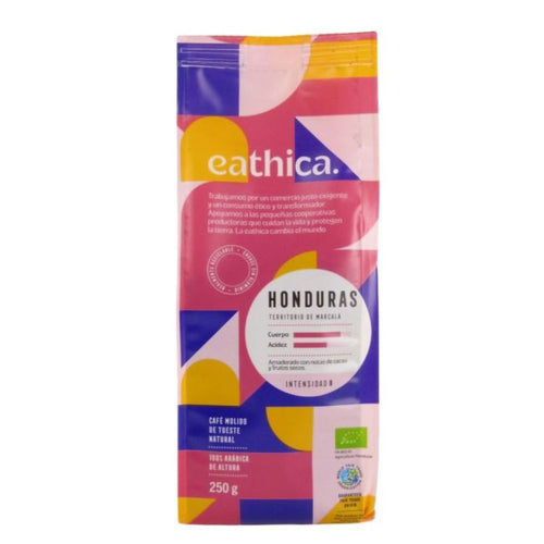Paquete de café ecológico y de Comercio Justo de Honduras, de la marca Eathica, que se vende en SETEM