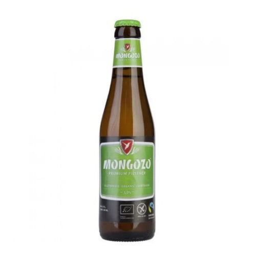 Cerveza Mongozo Pilsener Premium de Comercio Justo. Ecológica y sin gluten