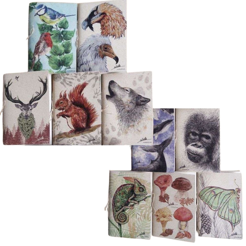 Bodegón de cuadernos con ilustraciones de la naturaleza de Sirem Wild