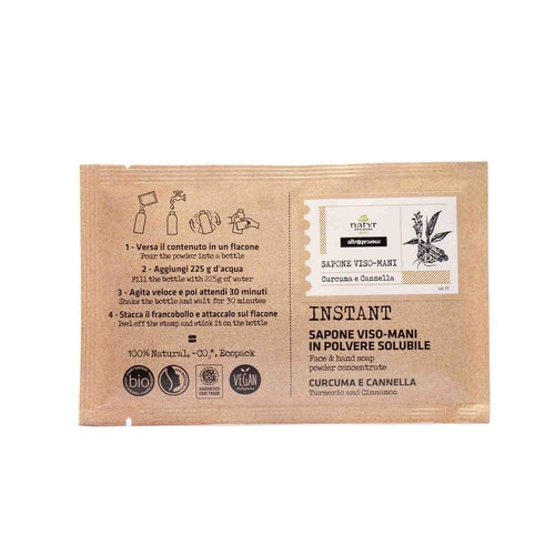 Sobre Jabón manos y facial en polvo, de cúrcuma y canela, BIO y de Comercio Justo