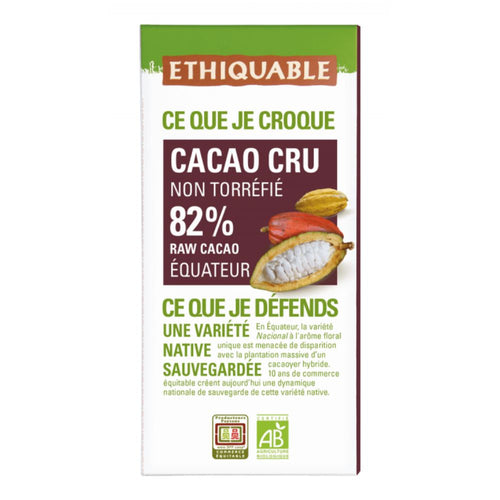 Tableta de cacao crudo al 82% de Ecuador. Ecológico y de Comercio Justo
