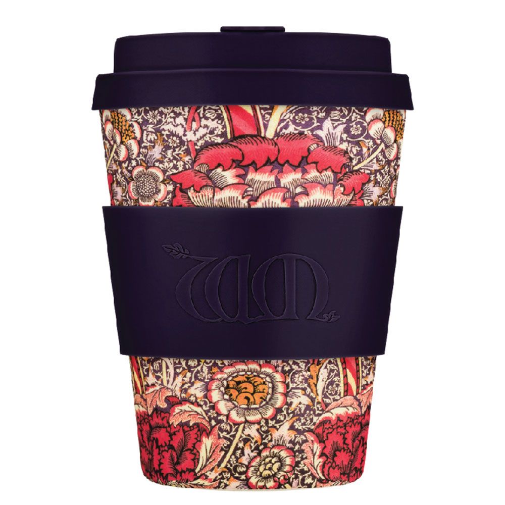 Vaso reutilizable Ecoffee con diseño de flores rojas