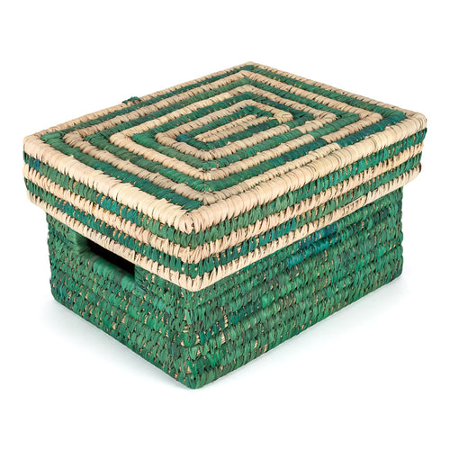 Cesta de Comercio Justo con tapa rayas verdes - base verde