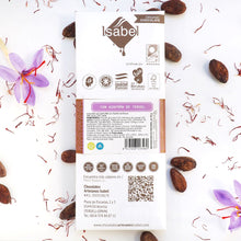 Cargar imagen en el visor de la galería, Chocolate con leche y AZAFRÁN ecológico y de Comercio Justo. Reverso
