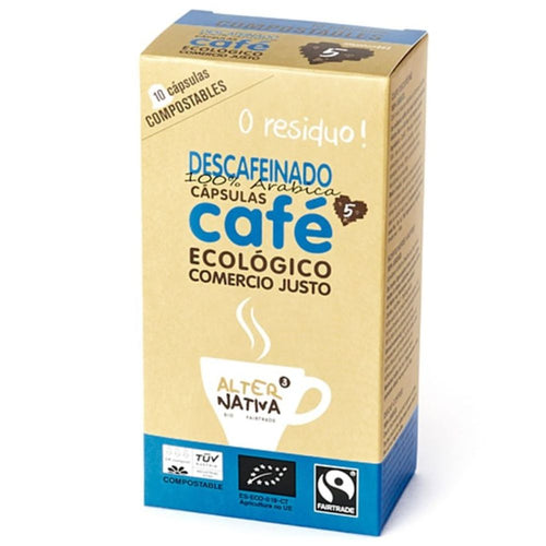 cápsulas compostables de café descafeinado 100% arábica y de compercio Justo