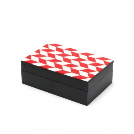 Caja de Comercio Justo de madera lacada rojo y blanco. India