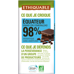 Chocolate 98% negro ecológico y de Comercio Justo