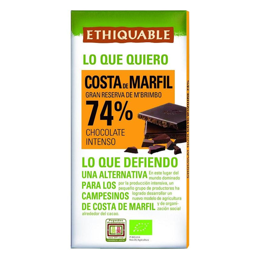 Chocolate 74% Costa de Marfil BIO y de Comercio Justo