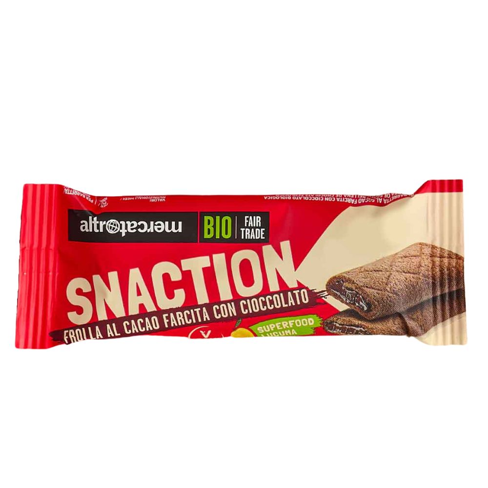 Barrita snaction rellena de cacao y lúcuma