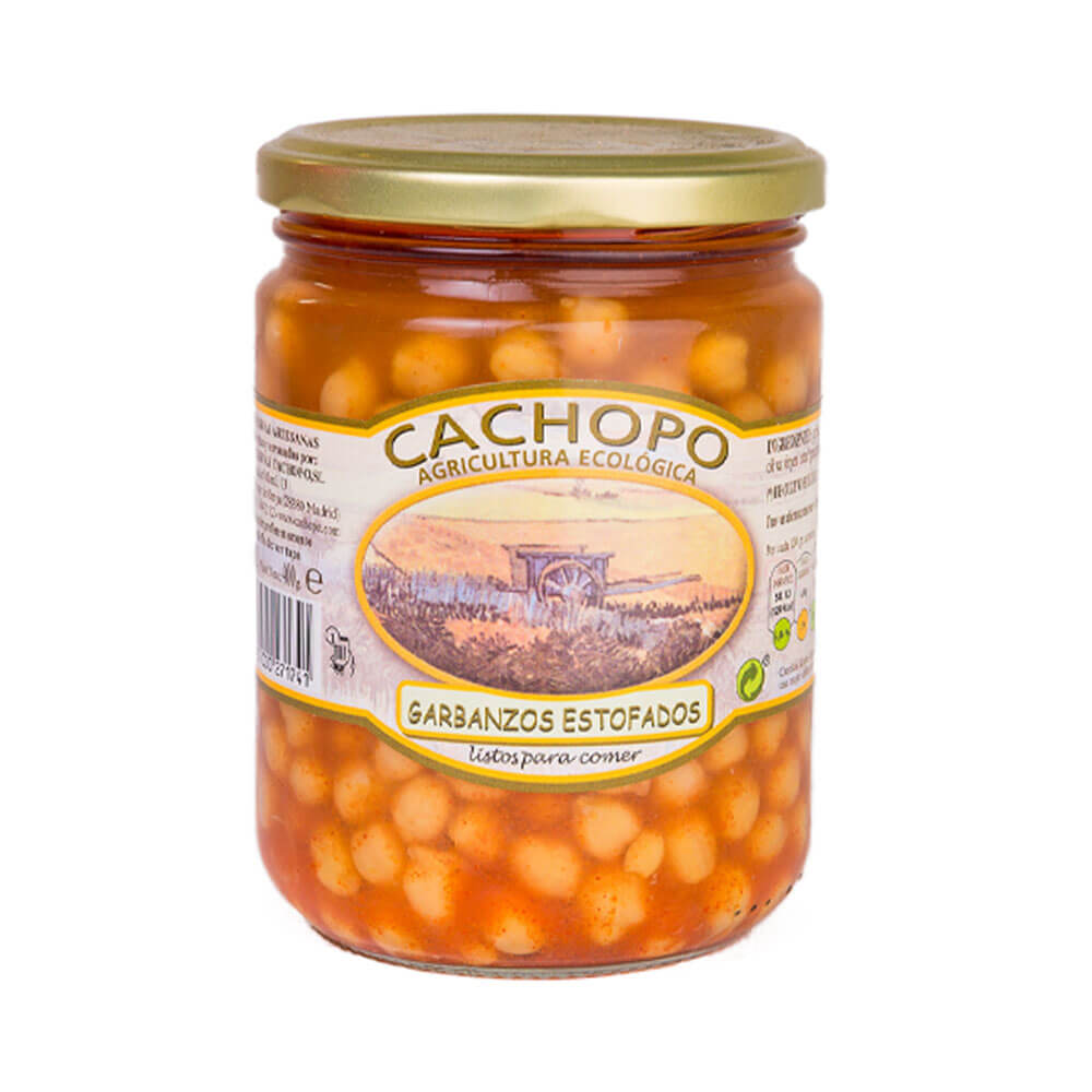 Garbanzos estofados listos para comer, de Cachopo (agricultura ecológica)