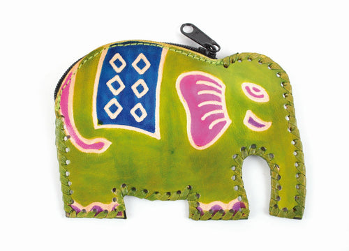 Monedero de Comercio Justo con elefante verde. India