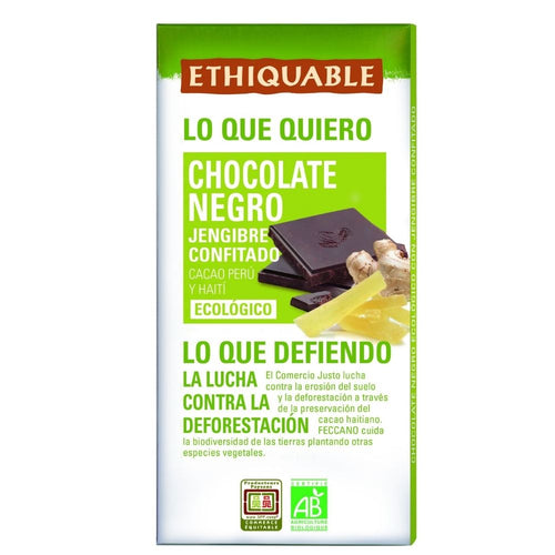 Tableta de chocolate negro con jengibre confitado BIO, de Comercio Justo