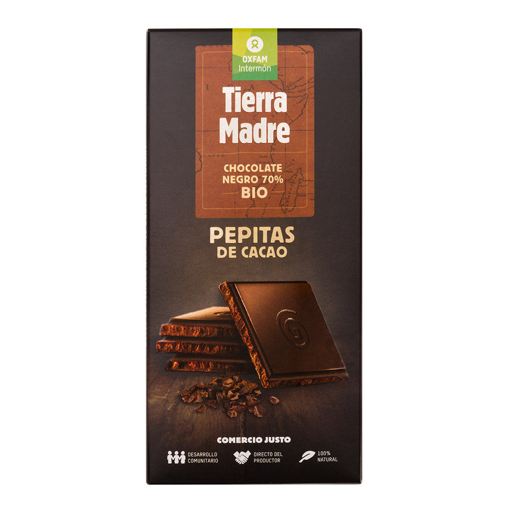 Chocolate negro 70% pepitas cacao BIO y de Comercio Justo