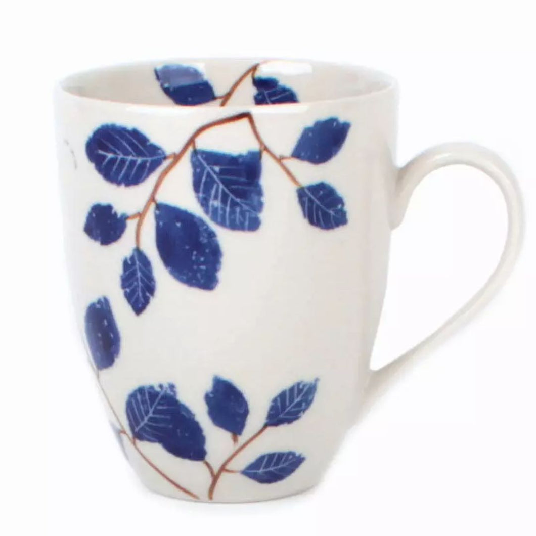 Taza de cerámica con hojas azules. Comercio Justo. Tailandia