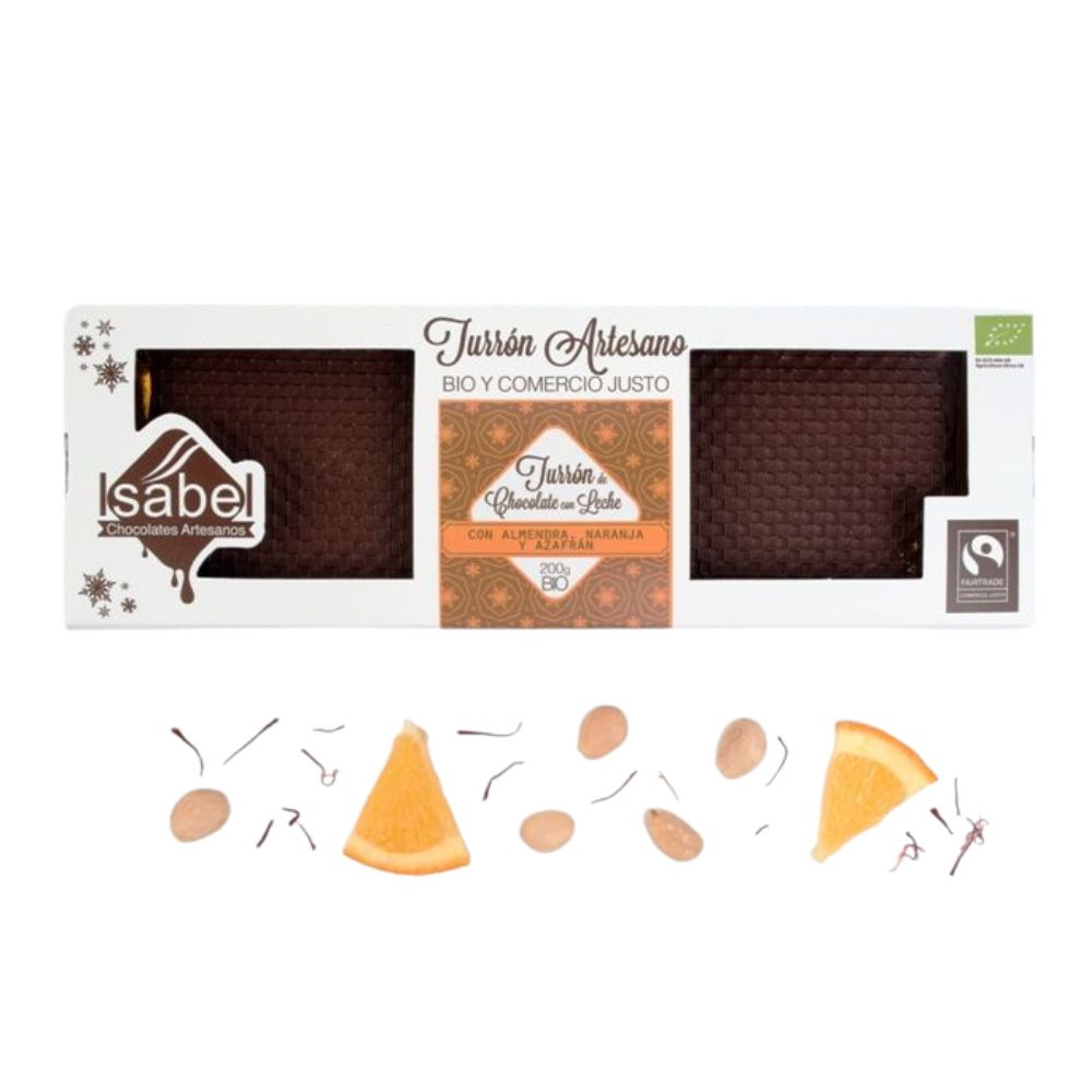 Turrón de almendra, naranja y azafrán ecológico y de Comercio Justo