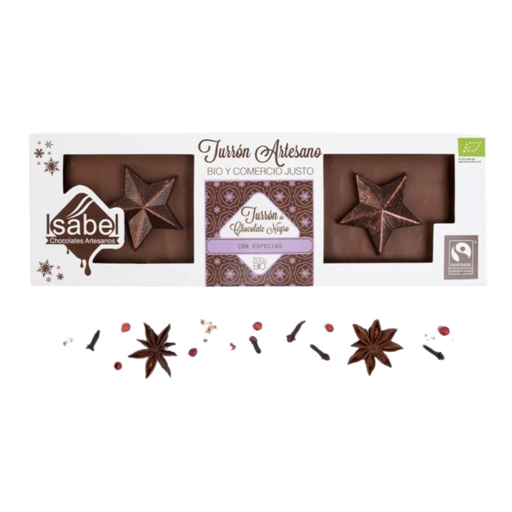 Turrón de chocolate negro con especias BIO y Comercio Justo